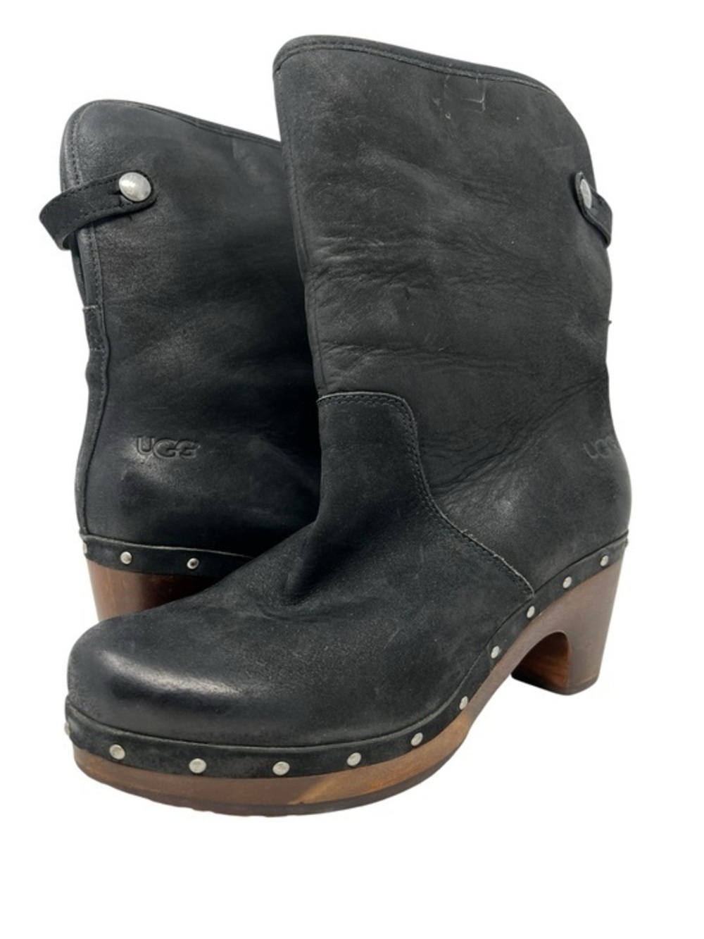 UGG Black Leather Clog Boots - Women's Mid-Calf